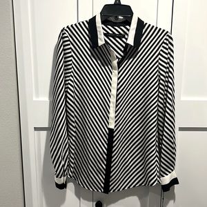 NWT Ivanka Trump size S long sleeve blouse black and off white stripped